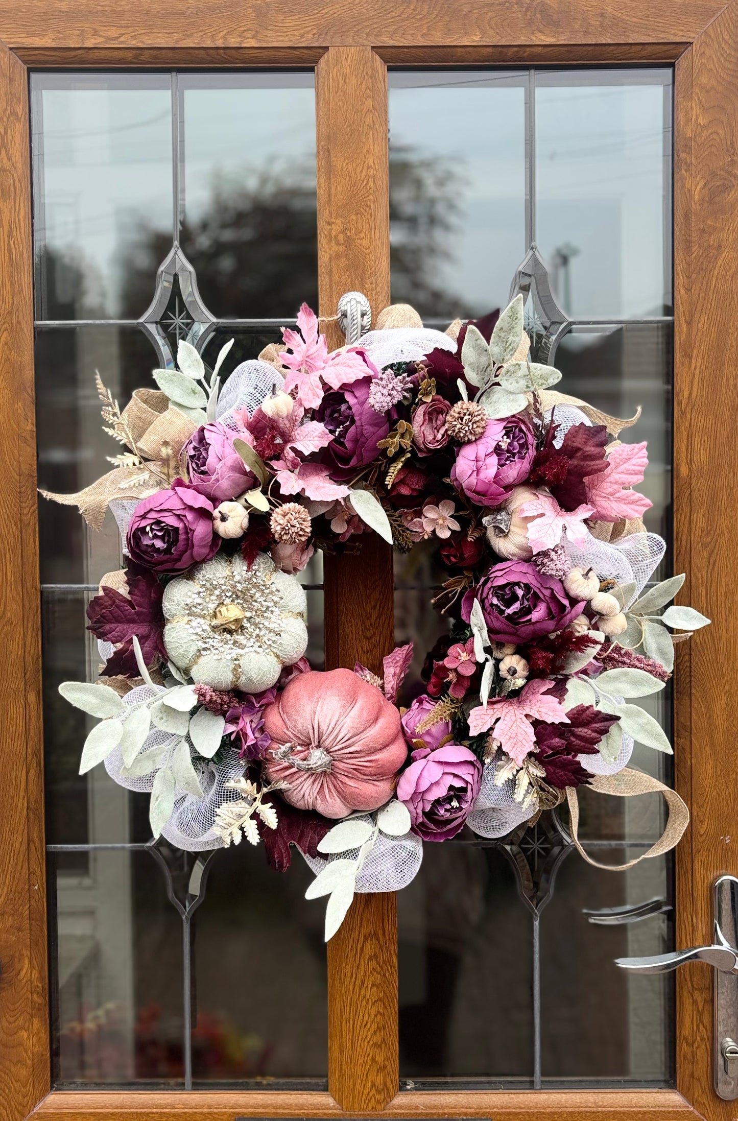 Autumn Lush Wreath: Roses, Hydrangeas & Velvet Pumpkins - Boho Fall Decor