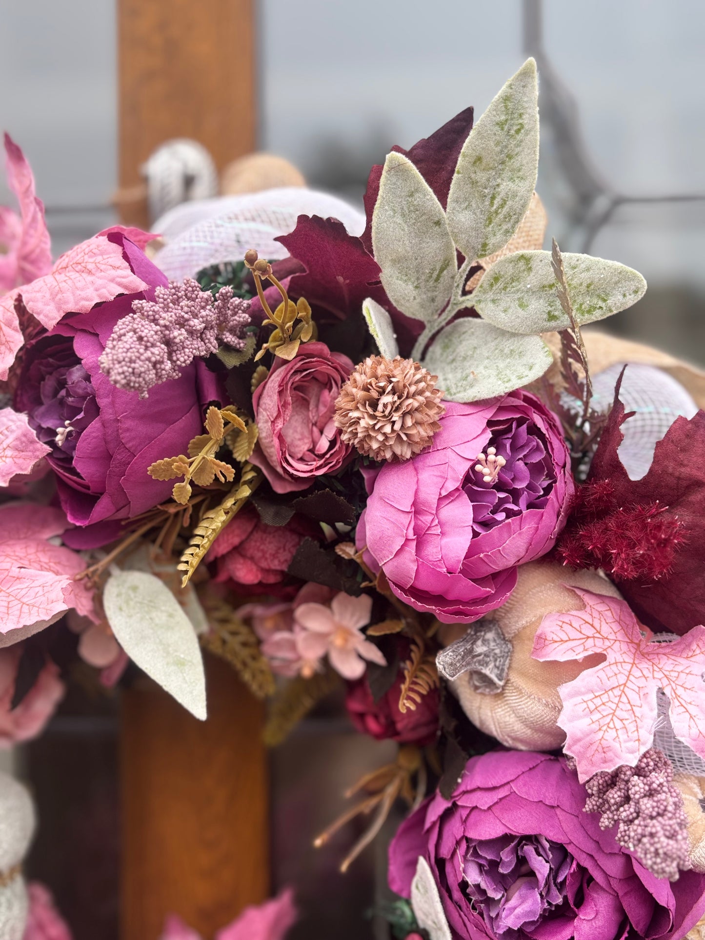 Autumn Lush Wreath: Roses, Hydrangeas & Velvet Pumpkins - Boho Fall Decor