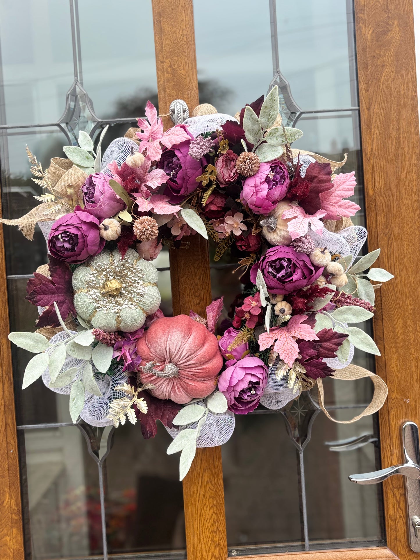 Autumn Lush Wreath: Roses, Hydrangeas & Velvet Pumpkins - Boho Fall Decor