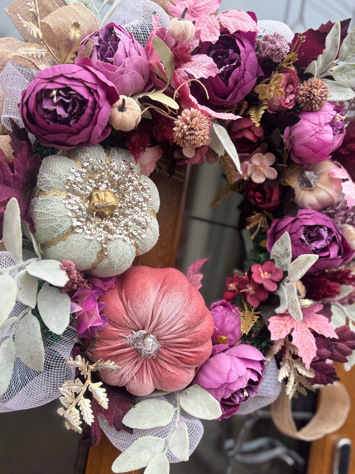 Autumn Lush Wreath: Roses, Hydrangeas & Velvet Pumpkins - Boho Fall Decor