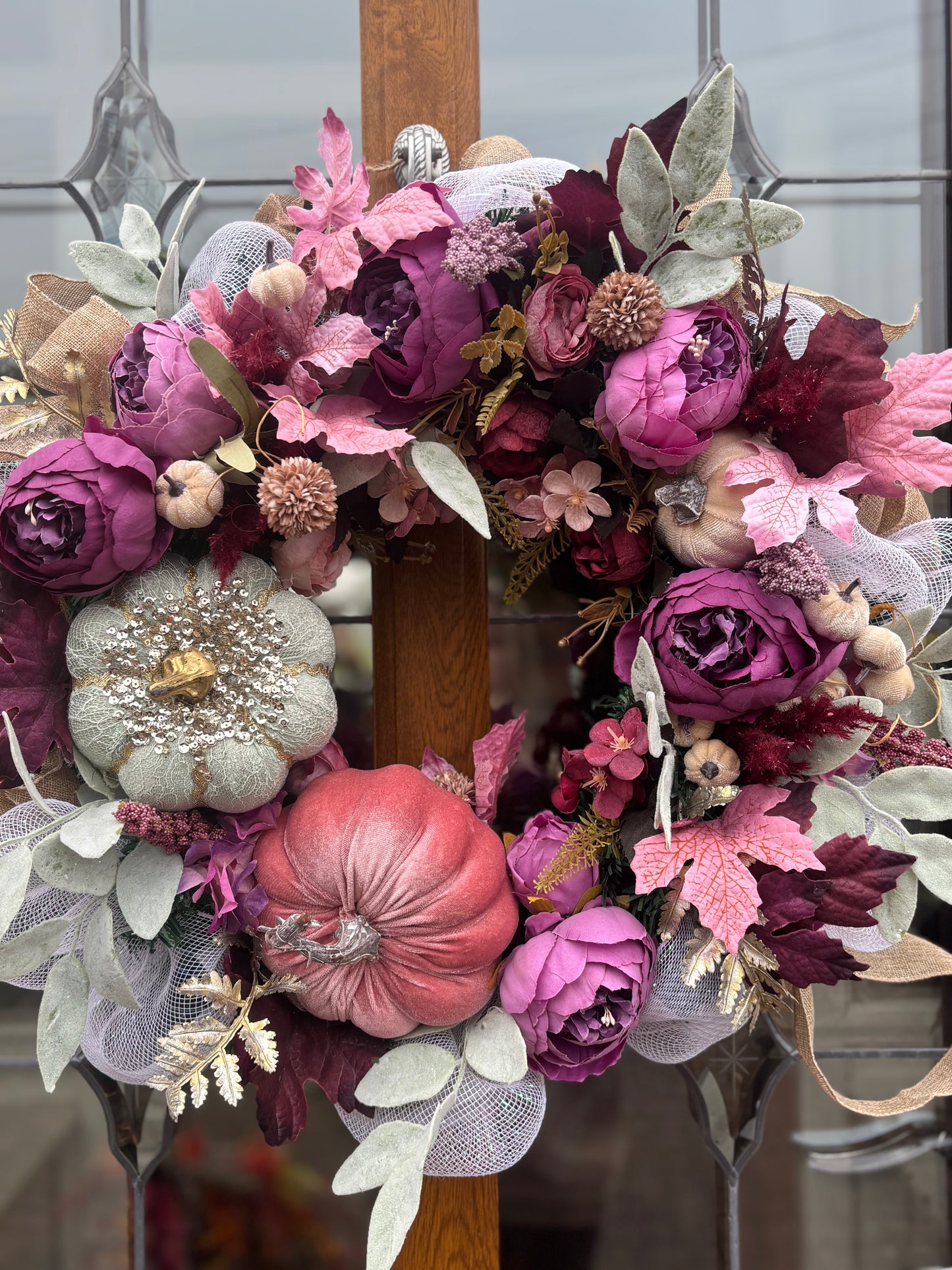 Autumn Lush Wreath: Roses, Hydrangeas & Velvet Pumpkins - Boho Fall Decor