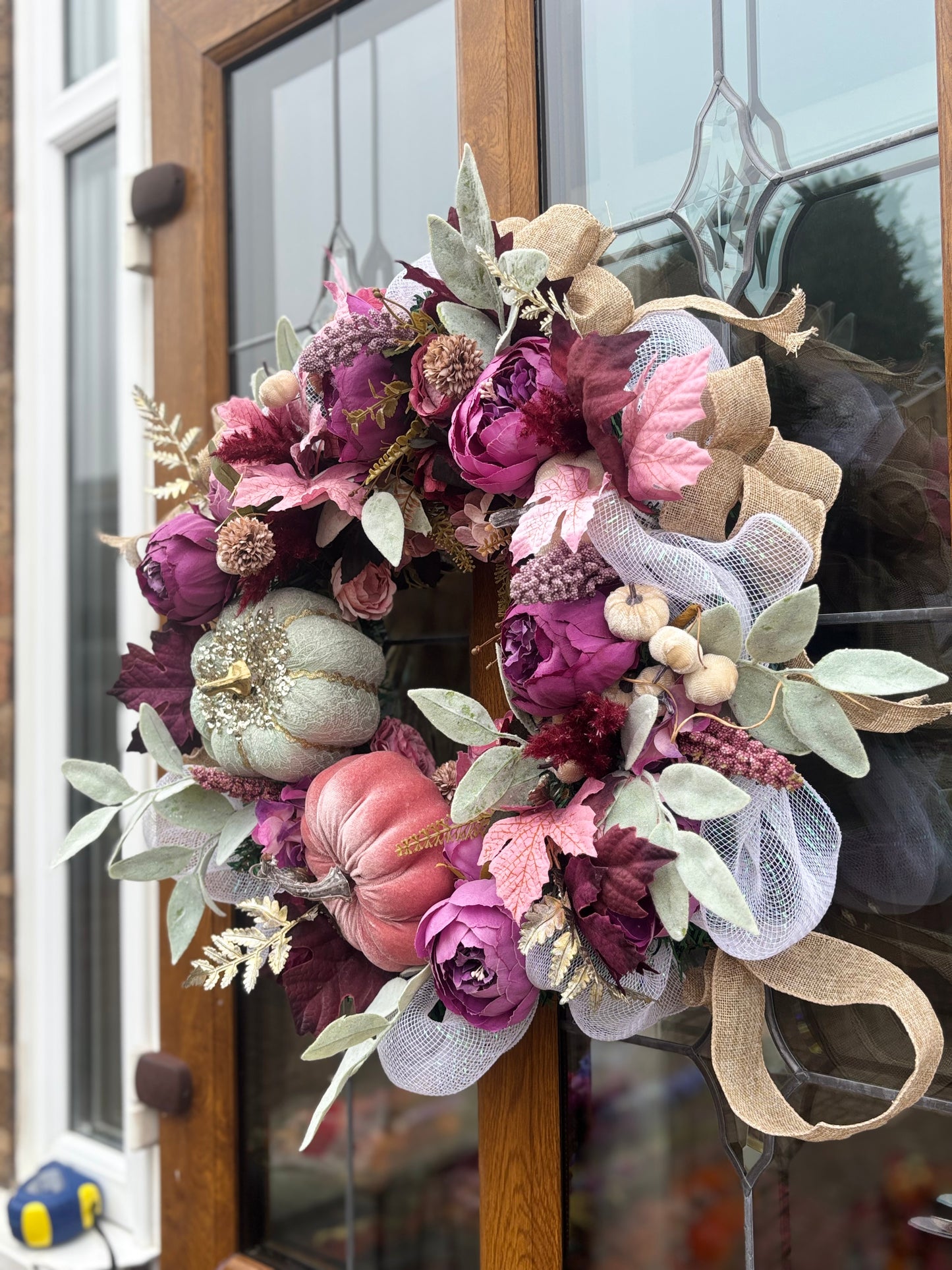 Autumn Lush Wreath: Roses, Hydrangeas & Velvet Pumpkins - Boho Fall Decor