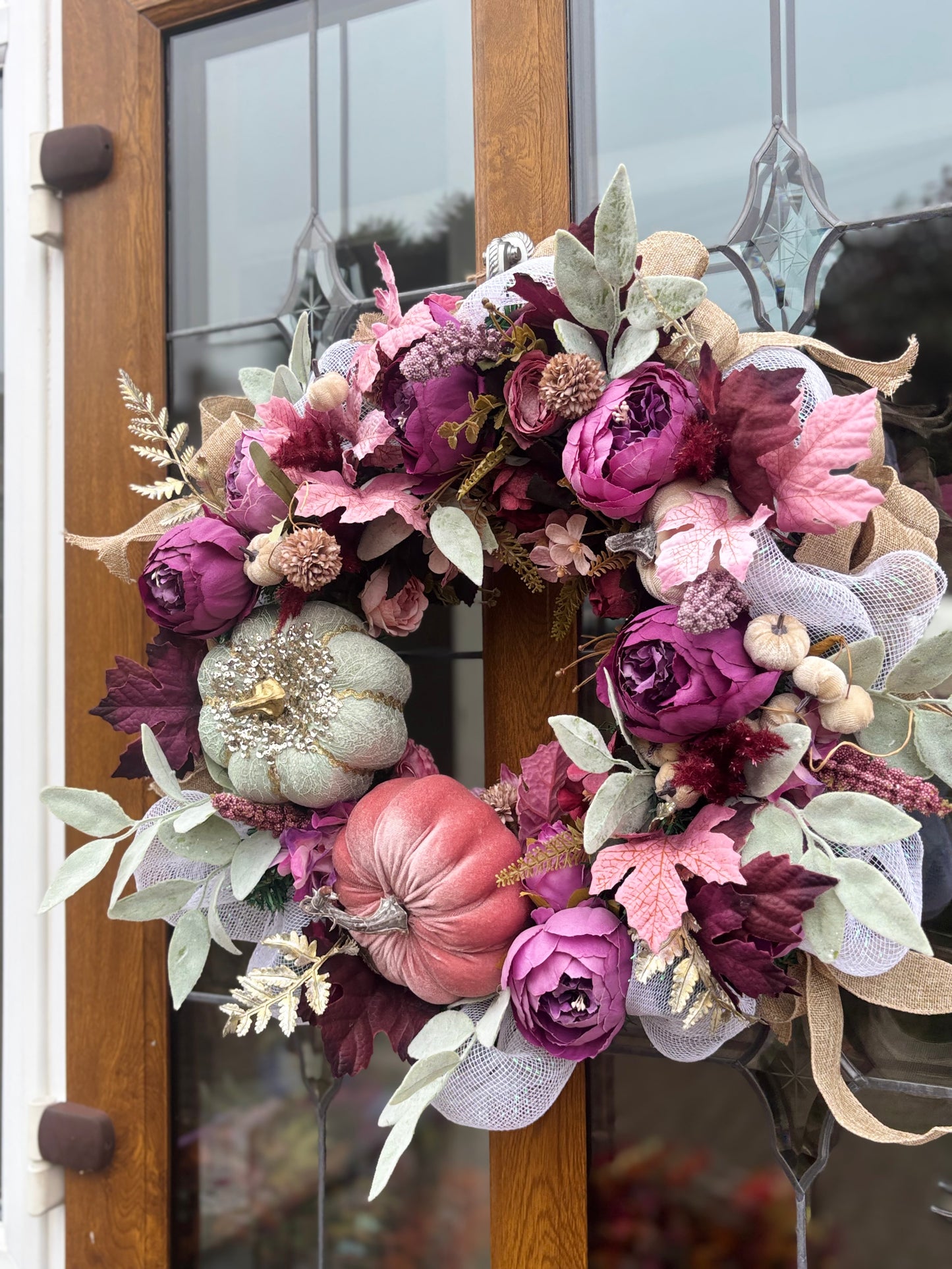 Autumn Lush Wreath: Roses, Hydrangeas & Velvet Pumpkins - Boho Fall Decor