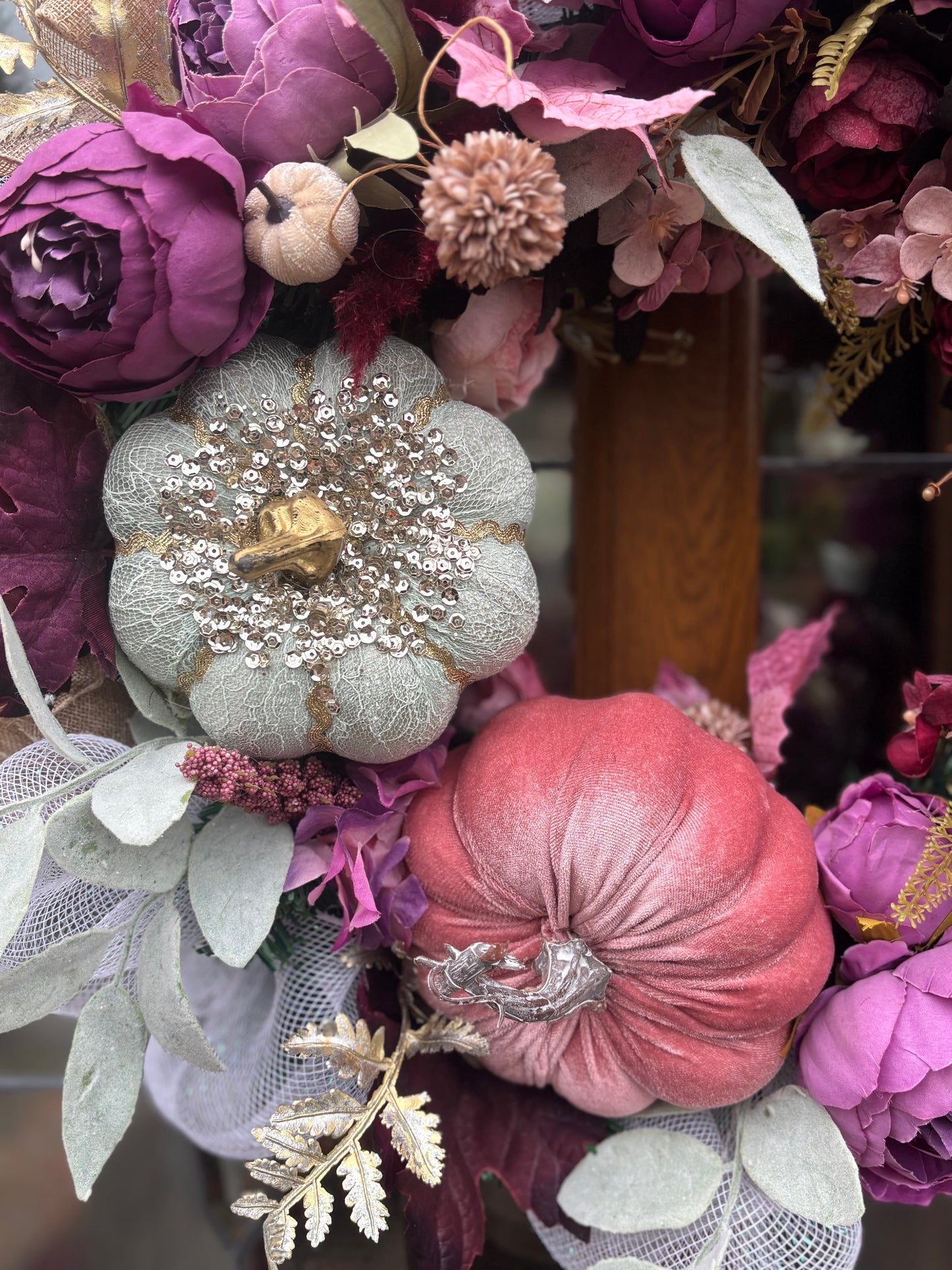 Autumn Lush Wreath: Roses, Hydrangeas & Velvet Pumpkins - Boho Fall Decor