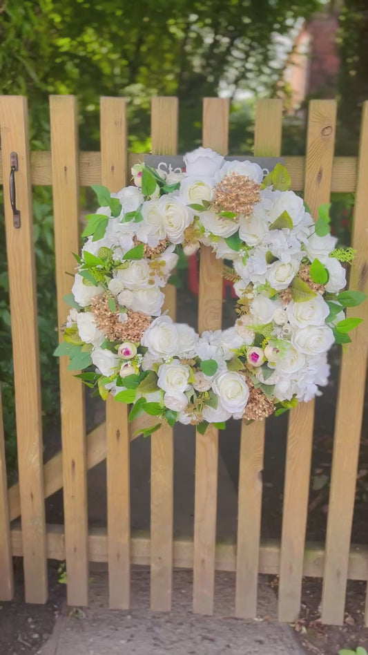 Ivory and Gold Floral Wreath Large